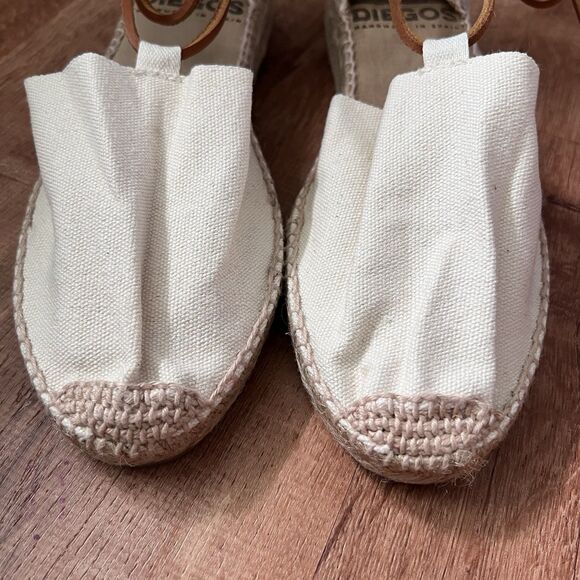 Diegos Ivory flat Carmen Espadrille Sz 8.5 US/39 EU Hand made Spain Leather Tie - Picture 5 of 10